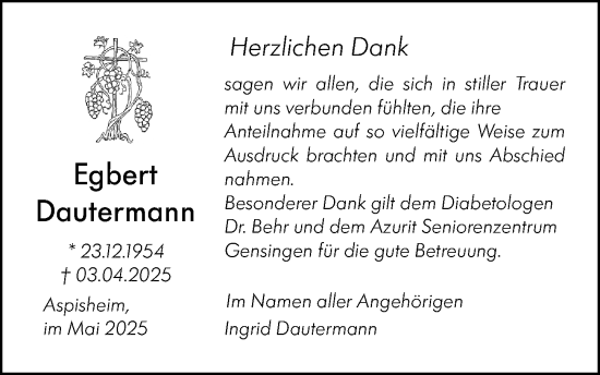 Traueranzeige von Egbert Dautermann von Allgemeine Zeitung Rheinhessen-Nahe