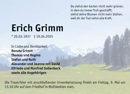 Traueranzeige von Erich Grimm von Groß-Gerauer Echo