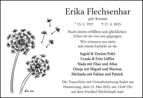 Traueranzeige von Erika Flechsenhar von Odenwälder Echo