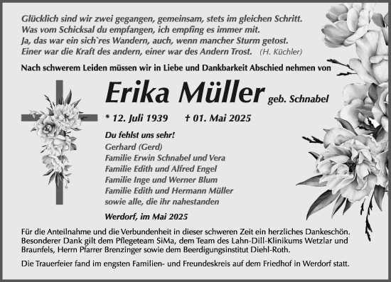 Traueranzeige von Erika Müller von Wetzlarer Neue Zeitung