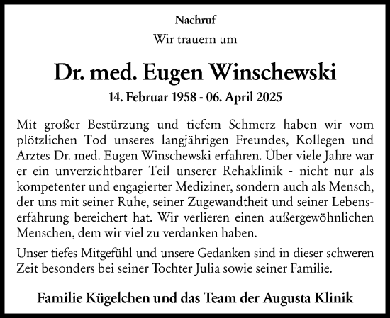 Traueranzeige von Eugen Winschewski von Allgemeine Zeitung Rheinhessen-Nahe