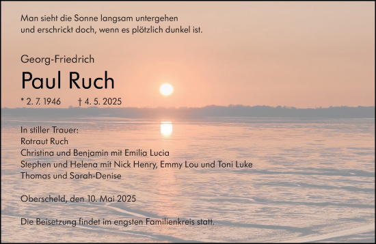 Traueranzeige von Georg- Friedrich Paul Ruch von Dill Block