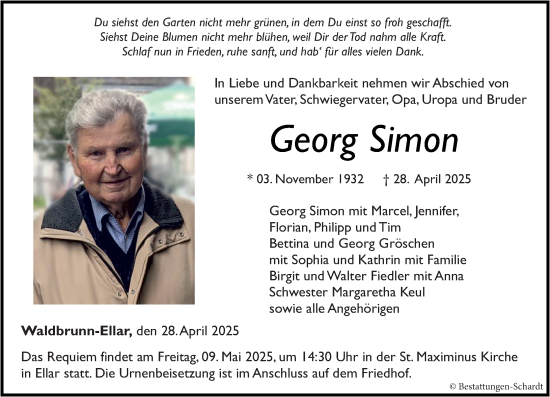 Traueranzeige von Georg Simon von Nassauische Neue Presse