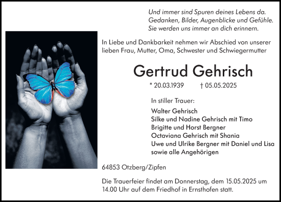 Traueranzeige von Gertrud Gehrisch von Darmstädter Echo