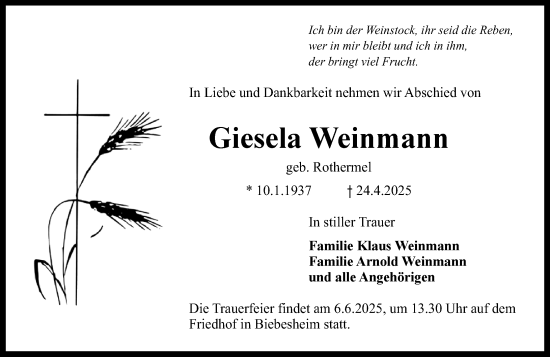 Traueranzeige von Giesela Weinmann von Groß-Gerauer Echo