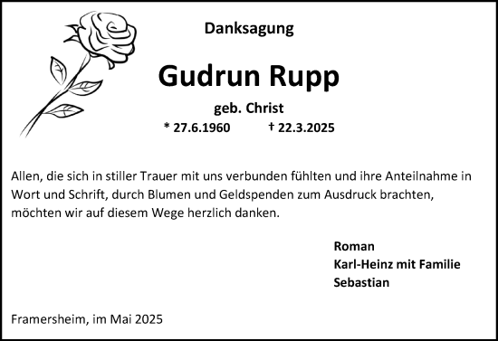 Traueranzeige von Gudrun Rupp von Allgemeine Zeitung Alzey