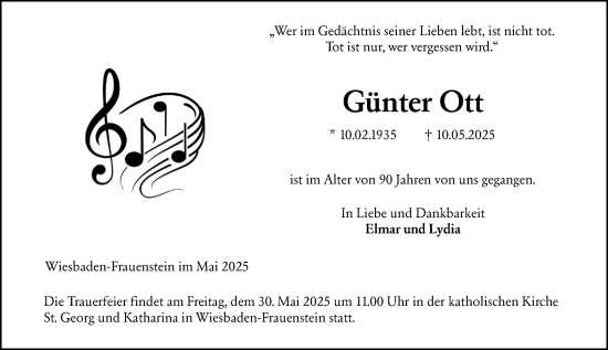 Traueranzeige von Günter Ott von Wiesbadener Kurier