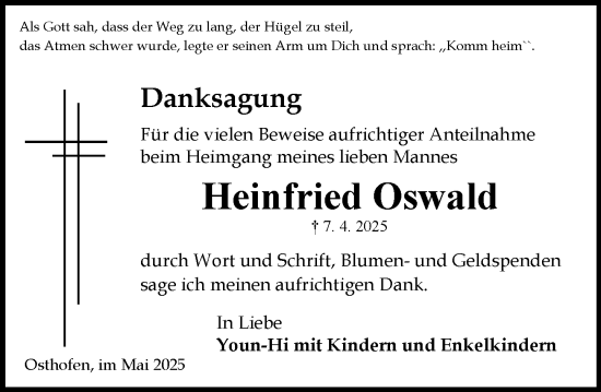 Traueranzeige von Heinfried Oswald von Wormser Zeitung
