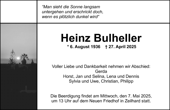 Traueranzeige von Heinz Bulheller von Darmstädter Echo