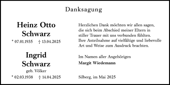 Traueranzeige von Heinz Otto von Hinterländer Anzeiger