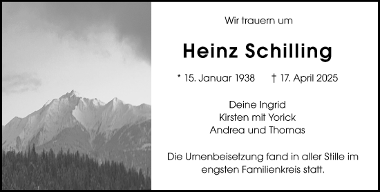 Traueranzeige von Heinz Schilling von Darmstädter Echo