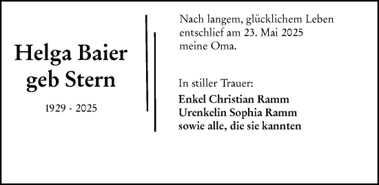 Traueranzeige von Helga Baier von Darmstädter Echo