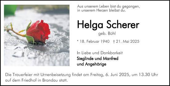 Traueranzeige von Helga Scherer von Darmstädter Echo