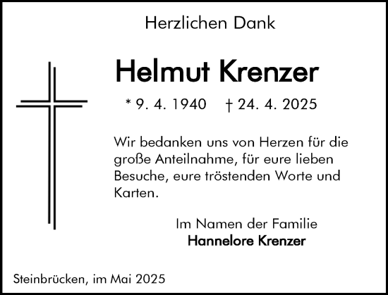Traueranzeige von Helmut Krenzer von Dill Block