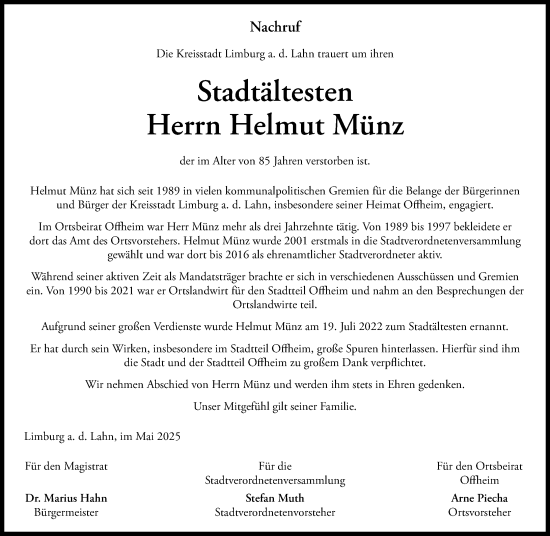 Traueranzeige von Helmut Münz von Nassauische Neue Presse