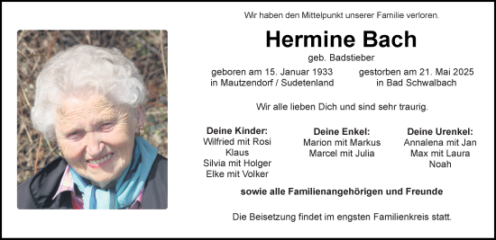 Traueranzeige von Hermine Bach von Idsteiner Land/Untertaunus