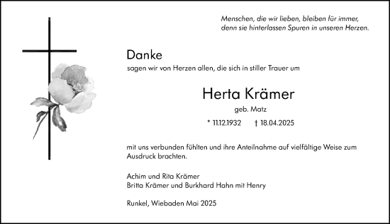 Traueranzeige von Herta Krämer von Weilburger Tageblatt