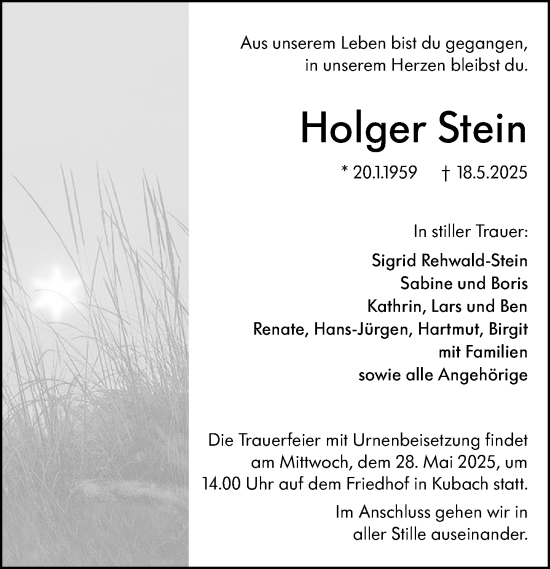 Traueranzeige von Holger Stein von Weilburger Tageblatt