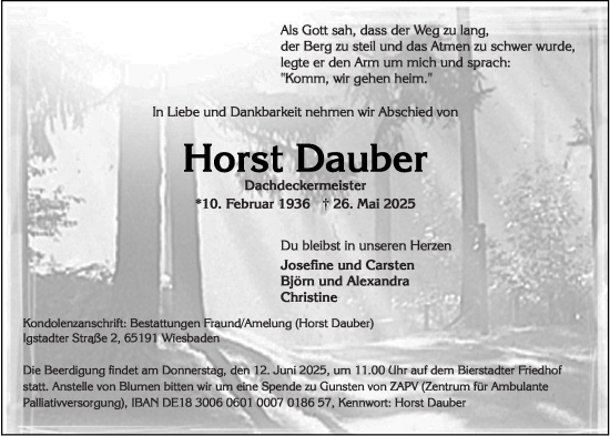 Traueranzeige von Horst Dauber von Wiesbadener Kurier