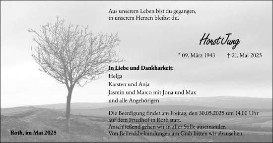Traueranzeige von Horst Jung von Dill Block