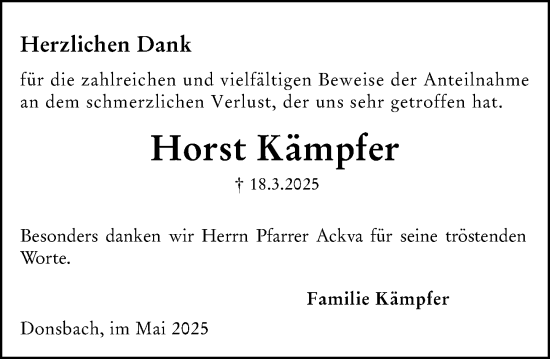 Traueranzeige von Horst Kämpfer von Dill Block