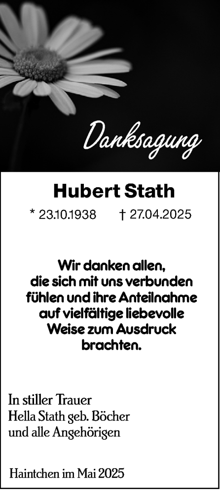 Traueranzeige von Hubert Stath von Camberger Anzeiger