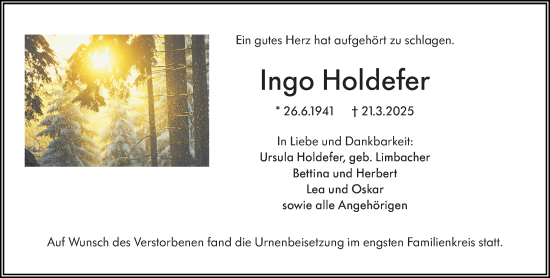 Traueranzeige von Ingo Holdefer von Allgemeine Zeitung Alzey