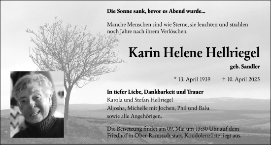 Traueranzeige von Karin Helene Hellriegel von Darmstädter Echo