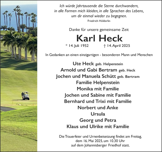 Traueranzeige von Karl Heck von Rheingau Kurier
