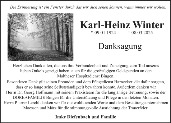 Traueranzeige von Karl-Heinz Winter von Allgemeine Zeitung Rheinhessen-Nahe