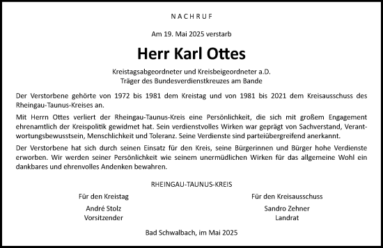 Traueranzeige von Karl Ottes von Idsteiner Land/Untertaunus