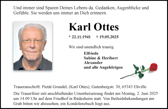 Traueranzeige von Karl Ottes von Wiesbadener Kurier