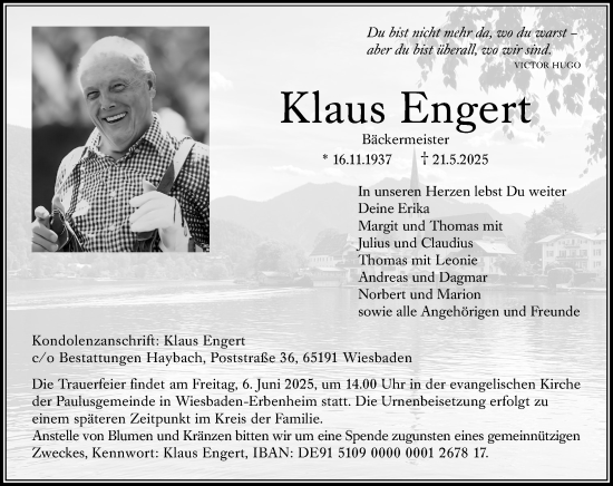 Traueranzeige von Klaus Engert von Wiesbadener Kurier
