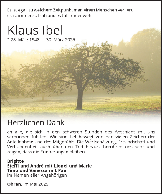 Traueranzeige von Klaus Ibel von Camberger Anzeiger