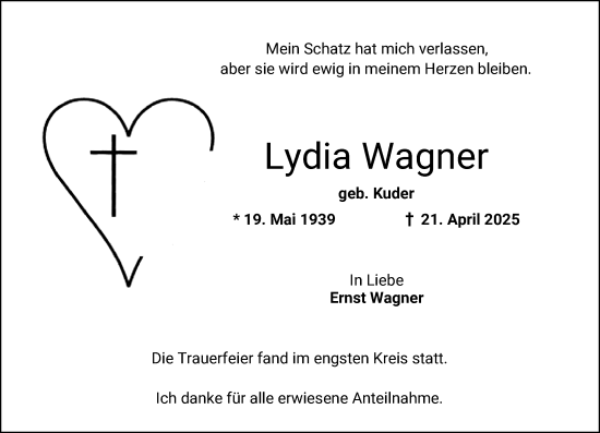Traueranzeige von Lydia Wagner von Starkenburger Echo