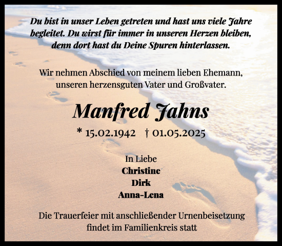 Traueranzeige von Manfred Jahns von Darmstädter Echo