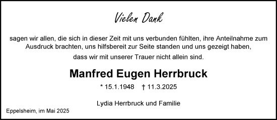 Traueranzeige von Manfred Eugen Herrbruck von Allgemeine Zeitung Alzey