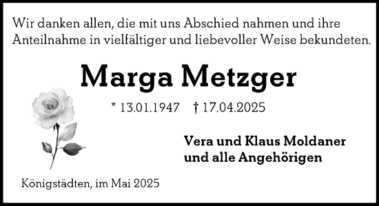 Traueranzeige von Marga Metzger von Rüsselsheimer Echo