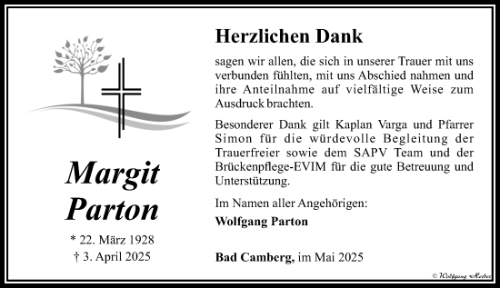 Traueranzeige von Margit Parton von Camberger Anzeiger