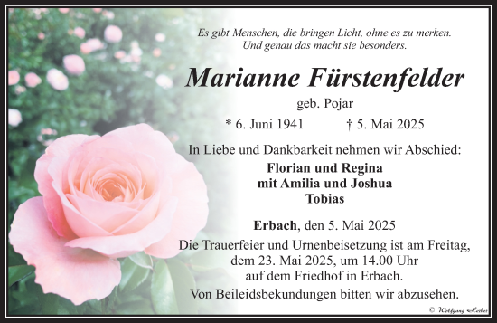 Traueranzeige von Marianne Fürstenfelder von Camberger Anzeiger