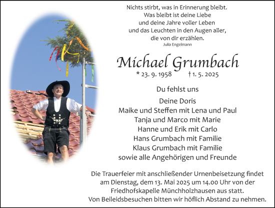 Traueranzeige von Michael Grumbach von Wetzlarer Neue Zeitung