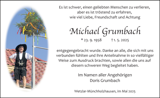 Traueranzeige von Michael Grumbach von Wetzlarer Neue Zeitung