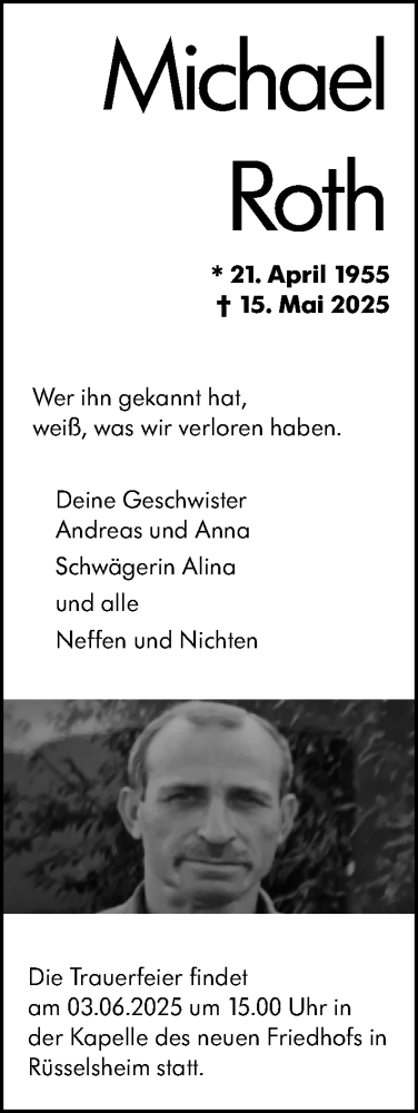 Traueranzeige von Michael Roth von Rüsselsheimer Echo