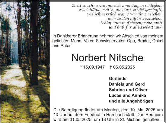 Traueranzeige von Norbert Nitsche von Starkenburger Echo