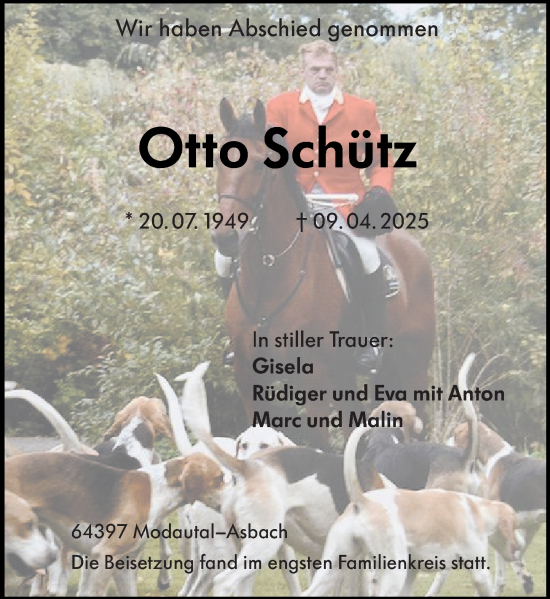 Traueranzeige von Otto Schütz von Darmstädter Echo