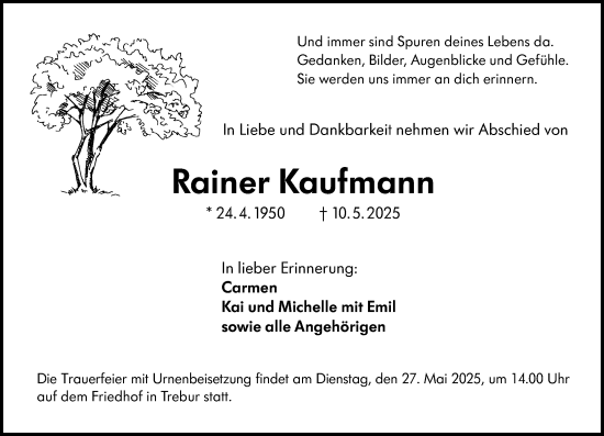 Traueranzeige von Rainer Kaufmann von Rüsselsheimer Echo