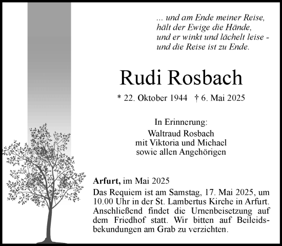 Traueranzeige von Rudi Rosbach von Nassauische Neue Presse