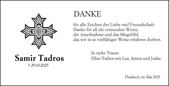 Traueranzeige von Samir Tadros von Dill Block