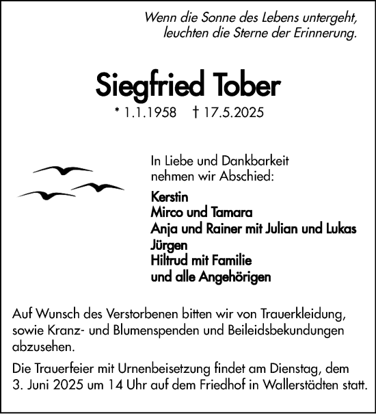 Traueranzeige von Siegfried Tober von Groß-Gerauer Echo