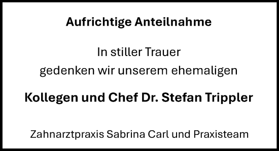 Traueranzeige von Stefan Trippler von Allgemeine Zeitung Alzey